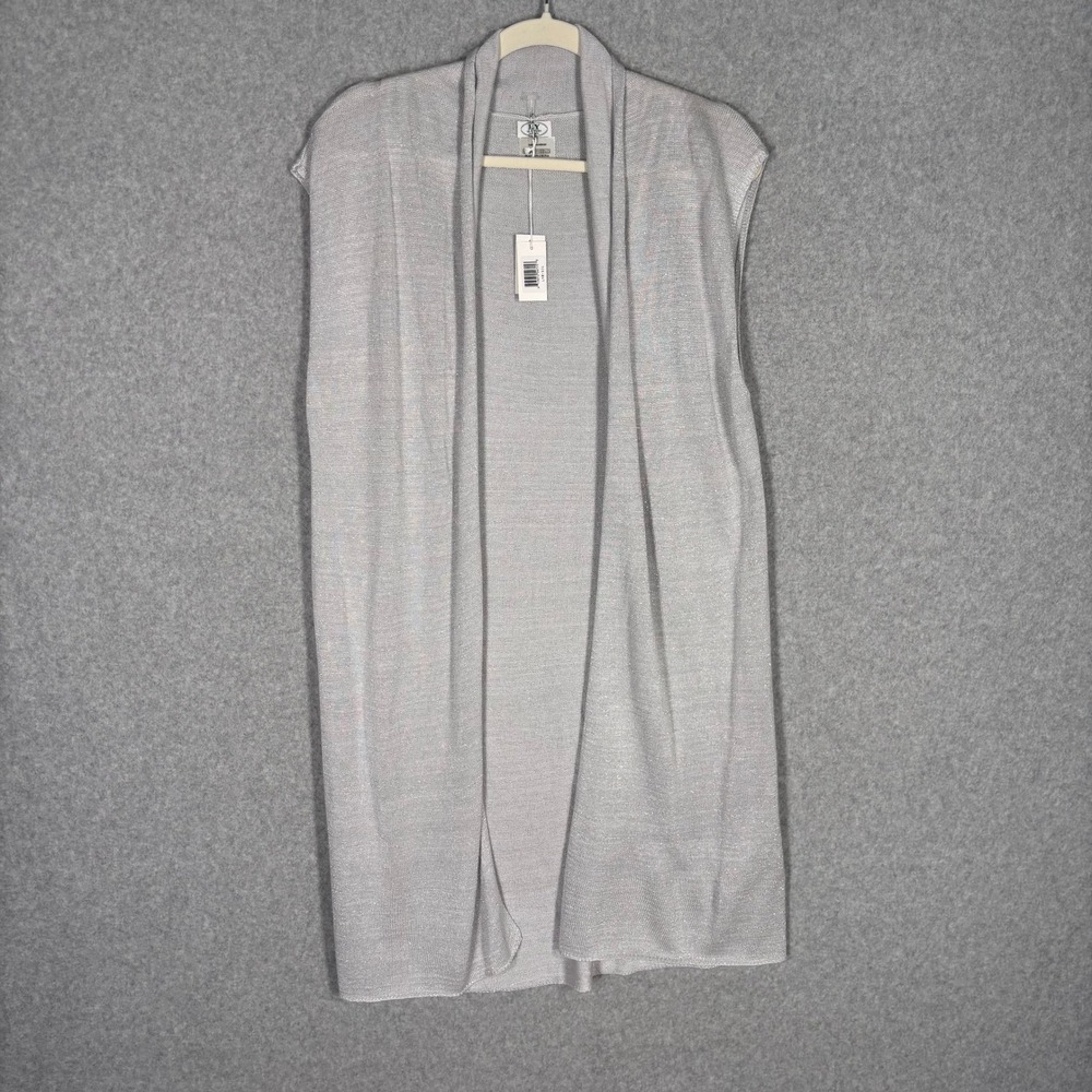 NEW Lexi York 100% Bamboo Cardigan Vest OS Silver Metallic Thin Glam‎ Beach Boho